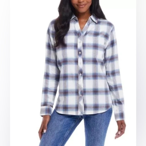 Original Weatherproof Vintage Tops - NWT Weatherproof Vintage Ladies Comfort Stretch Flannel Shirt, Blue
